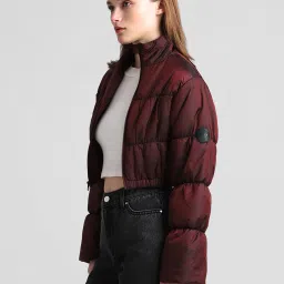 Only Maroon Relaxed Fit Cropped Puffer Jacket image 4