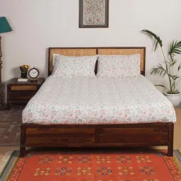 Fabindia Home Multicolor Cotton 140 TC Double Bed Sheet with 2 Pillow Covers image 1