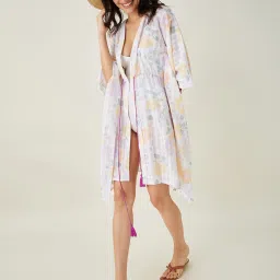 The Kaftan Company White Floral Printed Cover Up image 4
