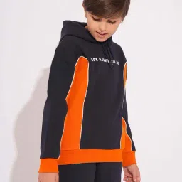 Jack & Jones Junior Boys Naval Academy Color Block Full Sleeves Hooded Sweatshirt image 3