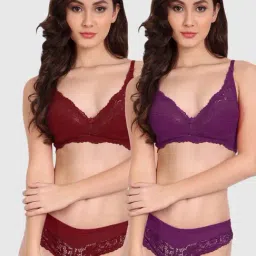 fims FIMS: Fashion is my Style Maroon & Purple Lace Work Lingerie Set - Pack Of 2-picture-23