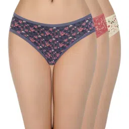 Amante Blue & Rust Cotton Printed Hipster Panties - Pack Of 3-image-1