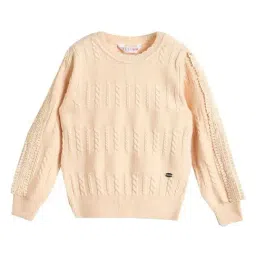 ELLE Girls Cream Acrylic Textured Round Neck Sweater-picture-24