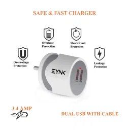 EYNK 3.4A Dual USB Port Wall Charger with Travel and Micro USB Cable (White) image 4