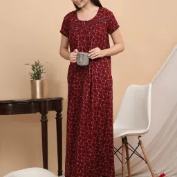 Sweet Dreams Maroon Cotton Printed Nighty image 1