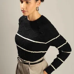 Vero Moda Black & White Self Design Pullover image 1