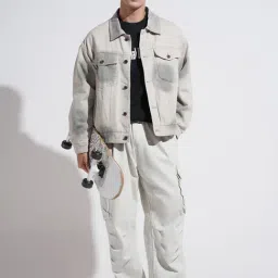 SHOWOFFFF Grey Denim Tie - Dye Slim Fit Jacket image 5