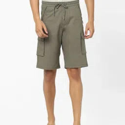 celio Celio* Olive Green Cotton Regular Fit Shorts image 1