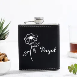 Floral Elegance Personalized Hip Flask for Her - Black image 3