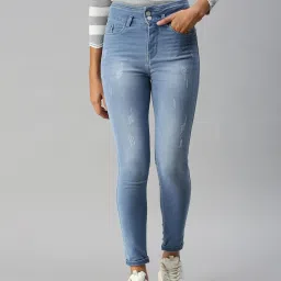 showoffff SHOWOFF Low Distress Blue Slim Fit Denim Jeans image 1