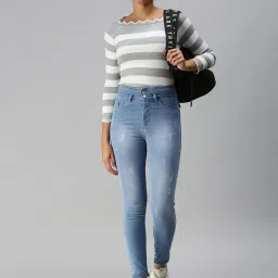 showoffff SHOWOFF Low Distress Blue Slim Fit Denim Jeans image 4