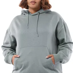 Bewakoof Grey Solid Oversized Plus Size Hoodie image 1