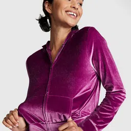 Victoria's Secret PINK Velour Shine Logo Full-Zip Crop Hoodie-picture-23