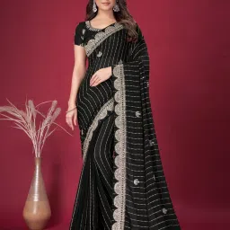 Saree Mall Black Embroidered Sarees With Unstitched Blouse image 1