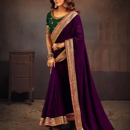 Saree Mall Purple Embroidered Sarees With Unstitched Blouse image 1