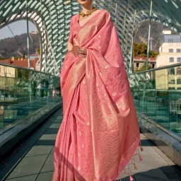 Saree Mall Pink Woven Sarees With Unstitched Blouse image 1