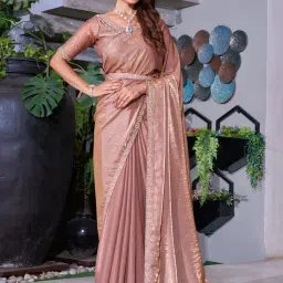 Saree Mall Brown Embellished Sarees With Unstitched Blouse image 1