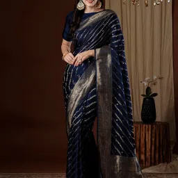 Saree Mall Navy Woven Sarees With Unstitched Blouse image 1