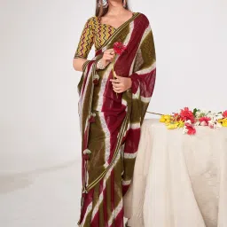 Saree Mall Maroon Embellished Sarees With Unstitched Blouse image 1