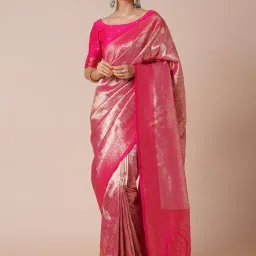 Saree Mall Pink Woven Sarees With Unstitched Blouse image 1