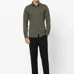 celio Celio* Olive Green Cotton Regular Fit Shirts image 5