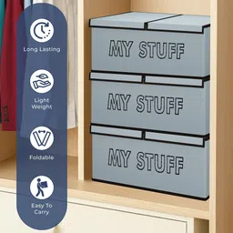 Aura Grey & Black 2 Pieces Printed Non-Woven Large Storage Double Lid Wardrobe Organisers image 4