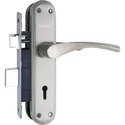 Atom Iron, Stainless Steel, Brass Silver Door Handle Lock Set, InnovaLegend-2 image 2