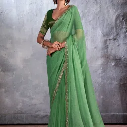 Saree Mall Green Embellished Sarees With Unstitched Blouse image 1
