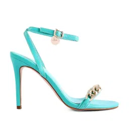 London Rag Women's Chain Strap Blue Ankle Strap Stilettos image 1