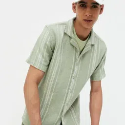 Forca By Lifestyle Sage Cotton Regular Fit Striped Shirt-image-1