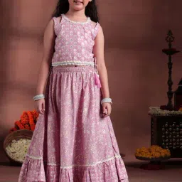 Libas Kids Girls Pink Cotton Floral Lehenga Choli-picture-20