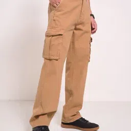 People By Pantaloons Brown Cotton Loose Fit Cargo Jeans image 3