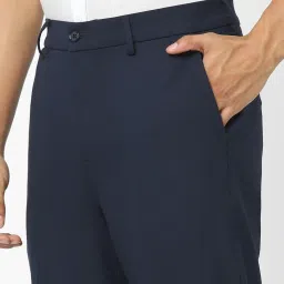 celio Celio* Navy Cotton Regular Fit Trousers image 4