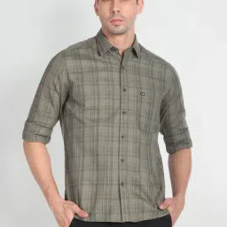 Arrow Sport Green Cotton Slim Fit Checks Shirt-picture-40