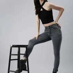 showoffff SHOWOFF Mildly Distressed Grey Skinny Fit Denim Jeans image 4