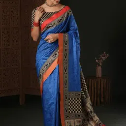 Saree Mall Blue Silk Printed Saree With Unstitched Blouse-picture-35