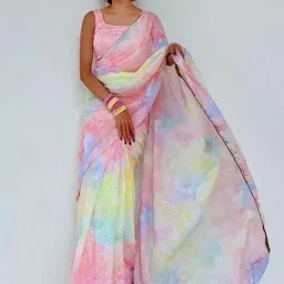 Odette Multicolored Embellished Saree With Unstitched Blouse-image-3