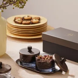 Pure Home and Living Grey & Brown Glass Hammered Condiment Jars with Tray - Set of 2-picture-14