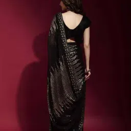 Odette Black & Golden Embellished Saree With Unstitched Blouse image 2