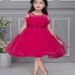 Ministitch Girls Fuschia Pink Flared Fit Party Dress-picture-28