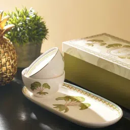 Pure Home and Living Ivory & Green Bone China Solen Printed Serving Bowls - Set of 3-image-76