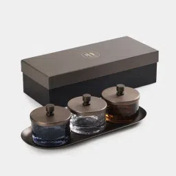 Pure Home and Living Brown & Grey Glass Hammered Condiment Jars - Set of 3 image 3