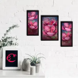 eCraftIndia Set of 3 Botanical and Floral Satin Matt Textured UV Art Painting image 1