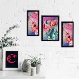eCraftIndia Set of 3 Botanical and Floral Satin Matt Textured UV Art Painting image 1