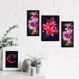 eCraftIndia Set of 3 Botanical and Floral Satin Matt Textured UV Art Painting image 1