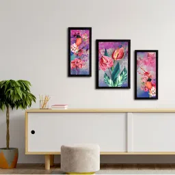 eCraftIndia Set of 3 Botanical and Floral Satin Matt Textured UV Art Painting image 3