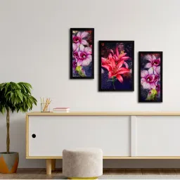 eCraftIndia Set of 3 Botanical and Floral Satin Matt Textured UV Art Painting image 3