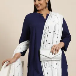 Varanga White Chiffon Solid Duppatta image 3