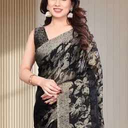 BilloRani Floral Pure Chiffon Designer Saree-picture-41