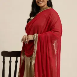 Varanga Red Chiffon Printed Duppatta image 3